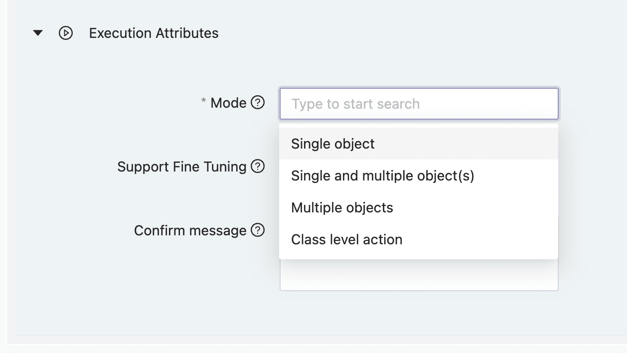 Different dynamic action mode on LCDP.ai low code development platform